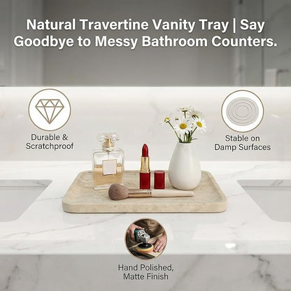 CasaCouture Natural Marble Vanity Tray for Bathroom Counter-12 X6 Decorative Tray for Perfume, Candles, Stone Jewelry Dish Tray