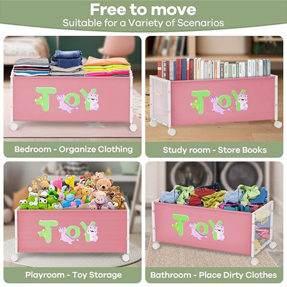 120L Kids Extra Large Toy Box with Wheels & Handle, 33.1” x 16.5” x 14.6” Big Toy Chest for Boys Girls, Toy Storage Organizer for Living Room Area, Playroom(Pink, 1PC)