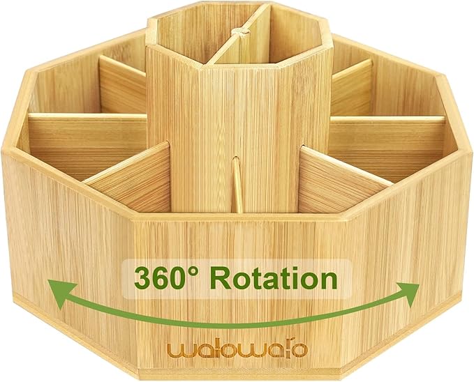 walowalo Bamboo Rotating Art Supply Organizer Holds 800+ Pencils Spinning Crayon 160 Marker Organzier Holder Christmas Gift Desk Brush Storage for Office Classroom Organization Stationary (Larger VER)