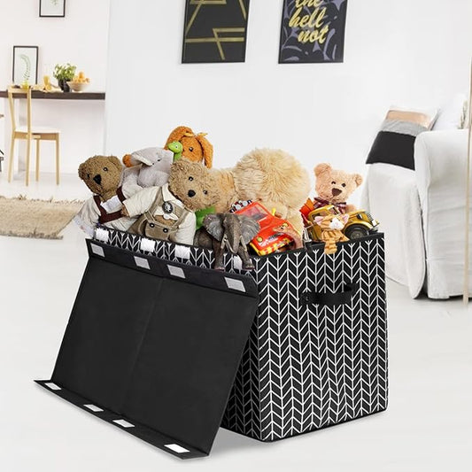 Mayniu Large Toy Box Chest with Lid, Kids Toy Storage Organizer Bins Basket for Living Room, Nursery, Closet, Bedroom, Playroom 25"x13" x16" (Black)