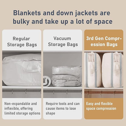 DIMJ Compression Storage Bags 6 Pack - Blanket Storage Bags with Window Zipper, Ultra Space Saving Self Compression Organizer for Puffer Jacket, Bedding, Lightweight Comforter Duvet, Sweater