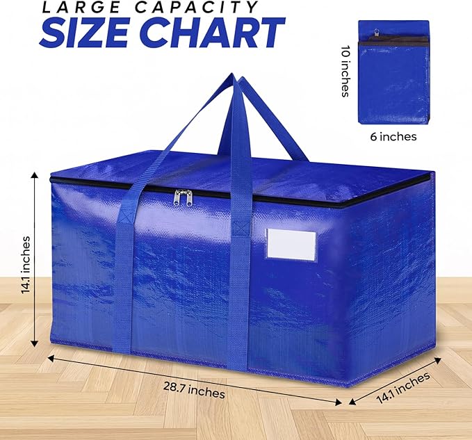 10 Pack Extra Large Moving Bags with Strong Zipper & Handles - Heavy Duty Clothes Storage Tote Bins - Moving Boxes for Space Saving, College Supplies