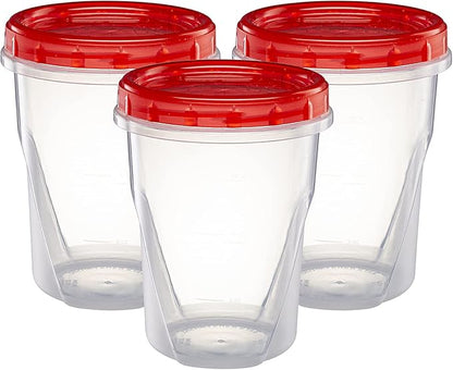 ELEGANT DISPOSABLES (32 Ounce 10 Pack) Twist cap Containers Clear Bottom With Red Top Screw on Lids Twist Top Food Storage Freezer Containers