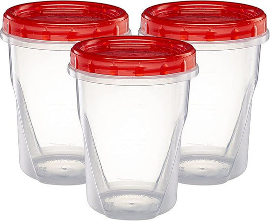 ELEGANT DISPOSABLES (32 Ounce 10 Pack) Twist cap Containers Clear Bottom With Red Top Screw on Lids Twist Top Food Storage Freezer Containers