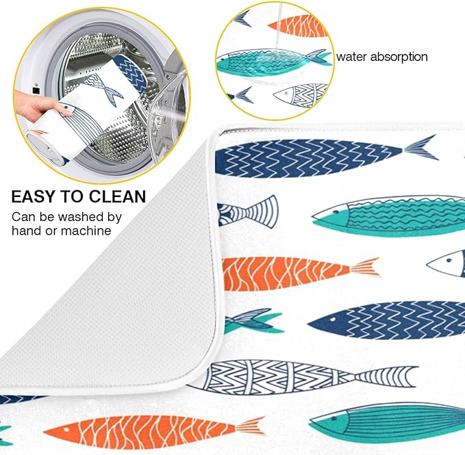 ZzWwR Stylish Colors Decorative Fishes Absorbent Dish Drying Mat,16 x 18 Inch Microfiber Kitchen Countertop Table Protector Multi-Purpose Counter Rack Sink Drainer Pad
