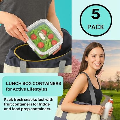 DAZZLEREE Fruit Containers for Fridge Keep Fresh, 5-Pack Produce Containers for Fridge with Lids, Meal Prep Containers, Food Organizer with Removable Colander, Microwave & Dishwasher Safe (White)
