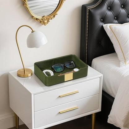 MEIBOOCH 10.2" x 6.7" Nightstand Organizer Tray with Gold Accent, Decorative Valet Trays Cologne Organizer for Men, Key Bowl Perfume Trinket Tray for Dresser Bedside Entryway Table (Dark Green)