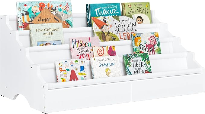 ELYKEN Toddler Bookshelf for Kids Rooms, Nursery Book Shelves with Open Forward Display, Montessori Book shelf for Baby Room, Small Children Classroom Books Rack Storage, Reading Corner for Kid, White