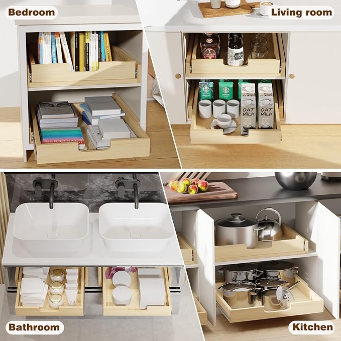 Pullout Cabinet Organizer, 17''W×21''D×3''H Slide Out Shelves for Kitchen Cabinets, Pull out Drawers for Kitchen Cabinets, Pantry, Bathroom, & Storage Organization