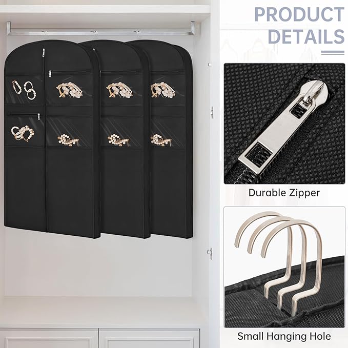 43" Garment Bag for Travel for Hanging Clothes Storage Hanging Suit Cover with Zipper and Accessory Storage for Coats, Dresses, Suits