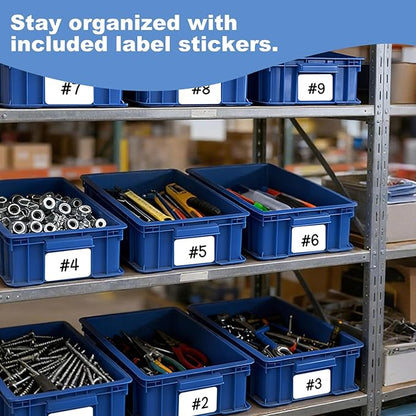 Heavy Duty Plastic Storage Bin, Stackable Organizer for Tools, Parts, and Hardware, Durable Storage Box for Factory, Workshop, And Garage, Blue, 3-Pack