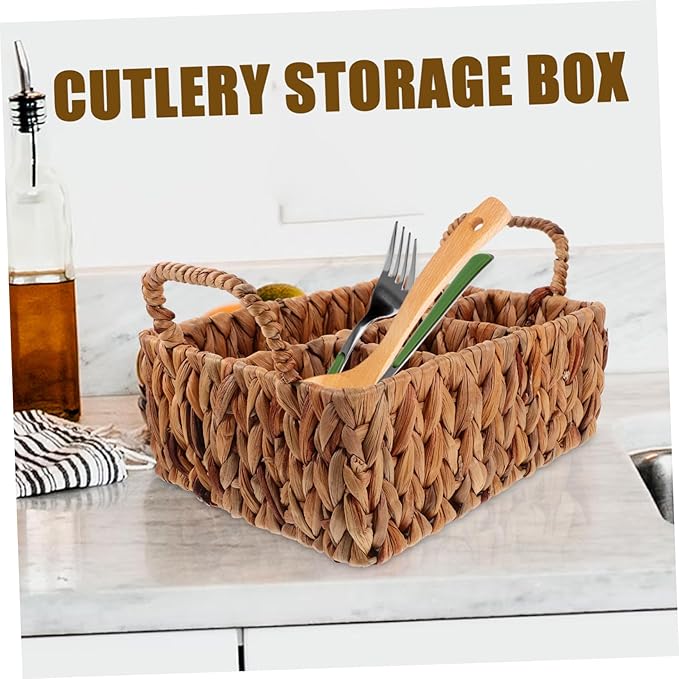 Holder Woven Seagrass Storage Basket Kitchen Utensil Organizer Woven Cutlery Basket Desktop Sundry Holder Practical Storage