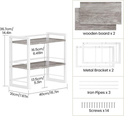 Office Desk Shelf Organizer, Wood Desktop Bookshelf Supplies Storage Rack, Shelf for Top of Desk and Dresser (Grey-2 Tier)
