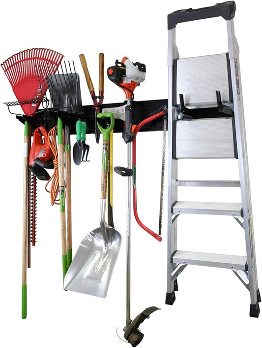 Wall Control Garage Storage Rack Lawn & Garden Tool Organization Wall Mount Organizer - Easy to Install 64" Wide Heavy Duty Metal Pegboard Set (Black Pegboard)