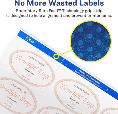 Avery Printable Blank Oval Labels, 1.5" x 2.5", Glossy White, 90 Customizable Labels (22814)