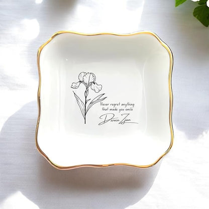HatafaFurni Custom Ring Dish for Mom, Friends - Personalized Birth Flower Jewelry Dish, Personalized Christmas, Wedding Gifts - Ring Dish Holder, Jewelry Dish, Ceramic Ring Dish