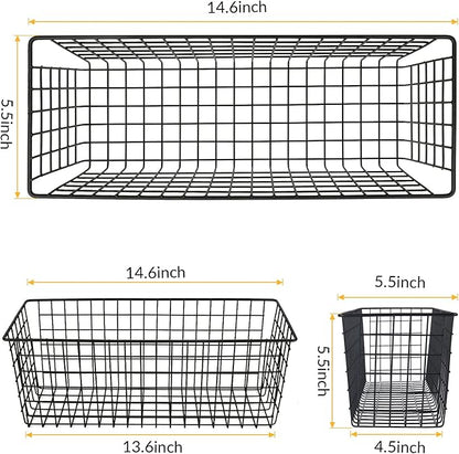 2 Sets Extra Large Hanging Wall Basket, Black Metal Wire Baskets with Steel Hooks for Organizing, WallmountedFruit Vegetable Toy Snack Storage, Home Kitchen Bathroom Laundry Pantry Organizer