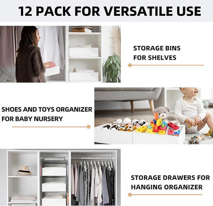 Criusia Drawer Organizer Clothes 12 Pack - Dresser Organizer Bins for Closet Bedroom Nursery Organization- Drawer Organizer Divider for Sock Underwear Bra Baby Clothes - Dorm Room Essentials (White)