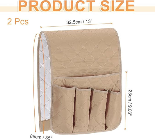 uxcell 2 Pcs Recliner Armchair Caddy, Couch Armrest Organizer with 5 Pockets for Bedside Sofa Remote Control Holder Magazine Phone Book Glasses (Beige, 35"x13")