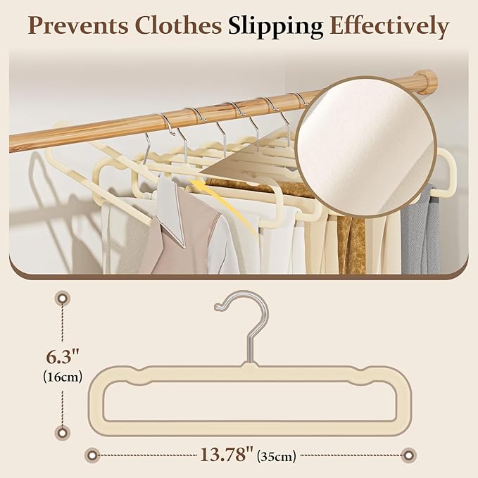 UEAKPIC Velvet Felt Pants Hangers 30 Pack – Heavy Duty Space Saving Clothes Hangers with 360° Swivel Hook, Non-Slip Thin Design for Suits, Shirts, Coats, Dresses – Includes 30 Hooks (Ivory)