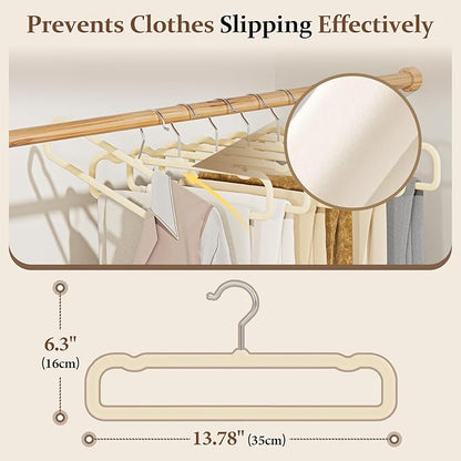 UEAKPIC Velvet Felt Pants Hangers 30 Pack – Heavy Duty Space Saving Clothes Hangers with 360° Swivel Hook, Non-Slip Thin Design for Suits, Shirts, Coats, Dresses – Includes 30 Hooks (Ivory)