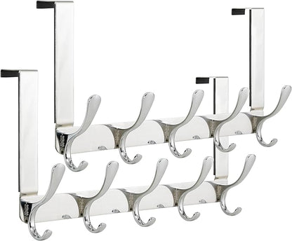 SKOLOO Over The Door Hook, Door Hanger Hooks for Hanging Clothes, Towels, Coats, Hats, Over The Door Towel Hook - Pack of 2, Silver, Assembly Required