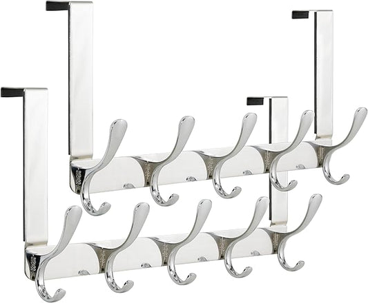 SKOLOO Over The Door Hook, Door Hanger Hooks for Hanging Clothes, Towels, Coats, Hats, Over The Door Towel Hook - Pack of 2, Silver, Assembly Required