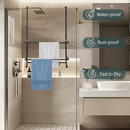 Over The Door Towel Rack, 2-Tier Bathroom Towel Rack with 6 Hooks for Door Hanging, Behind Door Towel Bar Towel Storage Holder for Small Bathroom, 16.1" L x 5.1" Wx 24.2" H