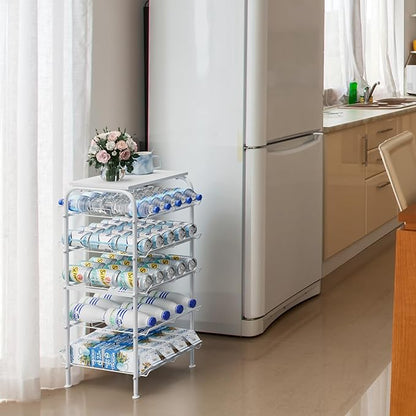 Vrisa 5 Tier Water Bottle Storage Rack Vertical Freestanding Bottled Water Organizer Large Capacity Beverage Drink Soda Can Holder Stand for Kitchen Pantry Home Party Food Storage, White