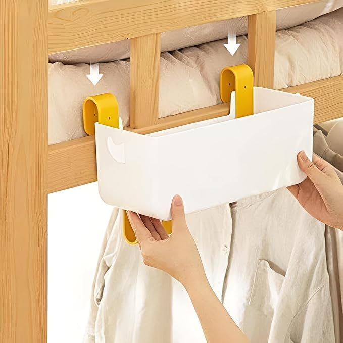 7UYUU Bunk Bed Shelf for Top Bunk Plastic Bedside Shelf Accessories for Kids Bunk Bed Caddy with Hooks For Bed Rail, White, 11 lbs Capacity