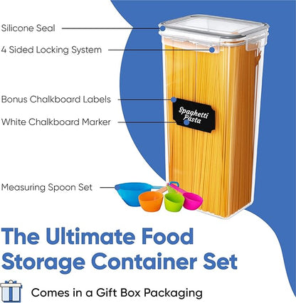 Airtight Food Storage Container Set - 24 Piece, Kitchen & Pantry Organization, BPA-Free, Plastic Canisters with Durable Lids Ideal for Cereal, Flour & Sugar - Labels, Marker & Spoon Set