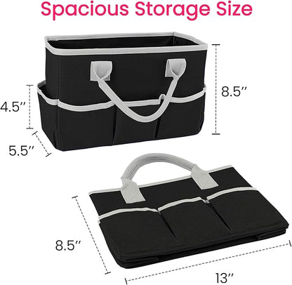 Godery Desktop Tote and Organizer, Teacher Helper Bag for Arts, Books, Stationery, Office Desk Organization, Make-up Storage with Handles for Travel (BLACK-2)