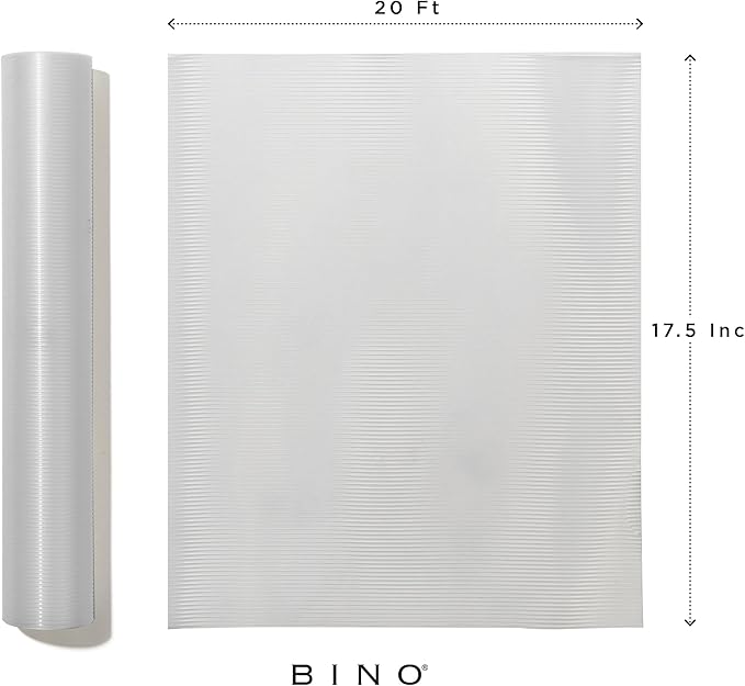 BINO | Kitchen Shelf Liner | Non Adhesive Shelf Liners for Kitchen Cabinets | Liners for Cabinets | Drawer Liner | Non Slip Roll (Ribbed - Clear)