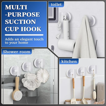 warlve Heavy Duty Reusable Suction Cup Hooks for Shower - No Drill Bathroom/Glass/Mirror/Tiles & Metal Surfaces,and Smooth Non-Porous Surfaces for Towels, Robes, Loofahs (4, White)
