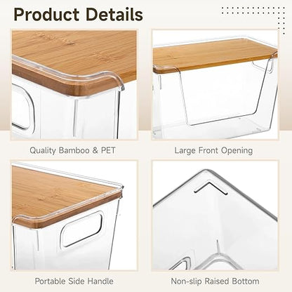2-Pack Trash Bag Dispenser with Bamboo Top - Stackable Garbage Bag Holder, Acrylic Organizer with Handles for Under Sink Kitchen,Pantry,Laundry Room,Cabinet Organizer