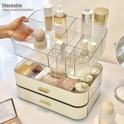 Decorcode Makeup Organizer With Stackable Drawer, Cosmetic Storage Display Case for Vanity, Bathroom Countertop or Dresser,Counter top Holder for Lipstick, Brushes, Lotions, Eyeshadow, Nail Polish