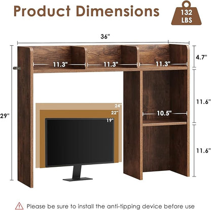 Desktop Bookshelf, Wooden Desk Storage Hutch with 5 Shelves, 3-Tier Desktop Display Organizer Rack for Office Home (Brown, 5 Shelves A)