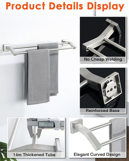 Alise Bath Double Towel Bars Towel Racks for Bathroom,Wall Mount Towel Holder Heavy Duty SUS304 Stainless Steel Towel Hanger Towel Rail,Brushed Nickel,16 Inch