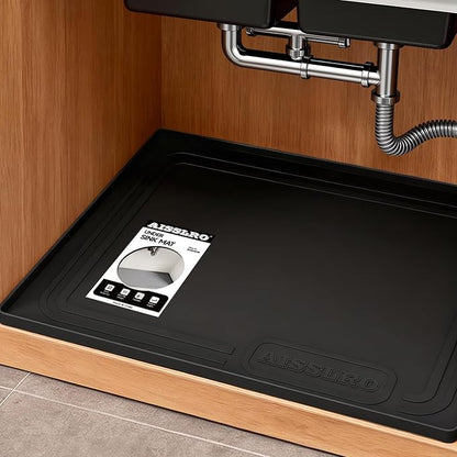 Aisslro Under Sink Mat 25" X 19", Waterproof Silicone Under Sink Mats for Kitchen, Anti-Leak Shelf Liner & Cabinet Protector with Raised Edge, [BPA Free] Bathroom Tray Home Organizer, Black