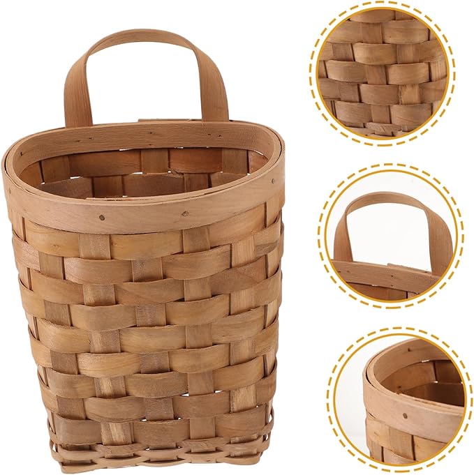 Wall Mount Organizer Woven Hanging Basket for Kitchen Storage Wood Organizer Bin for Makeup Essentials Bathroom Bedroom Closet Door Hanging Storage