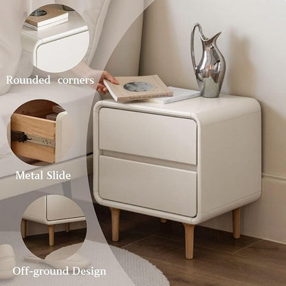Vadisun White Solid Wood Nightstand with 2 Drawers, Mid Century Modern Night Stand, Small Nightstand, Wooden Nightstands, Small Bedside Table for Bedroom(17.72" W x 13.78" D x 18.50" H)