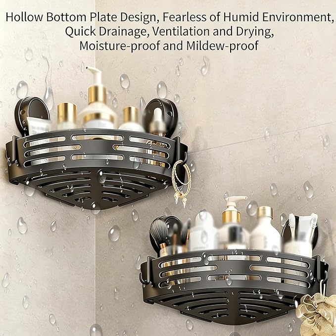 Triangle Suction Cup Shower Caddy, Corner Shower Shelves No Drilling, Aluminum Upgrade Suction Cup Shower Organizer with Towel Bar & Hooks, Heavy-Duty Strong Hold (Gray, 3pcs)