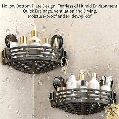 Triangle Suction Cup Shower Caddy, Corner Shower Shelves No Drilling, Aluminum Upgrade Suction Cup Shower Organizer with Towel Bar & Hooks, Heavy-Duty Strong Hold (Gray, 3pcs)
