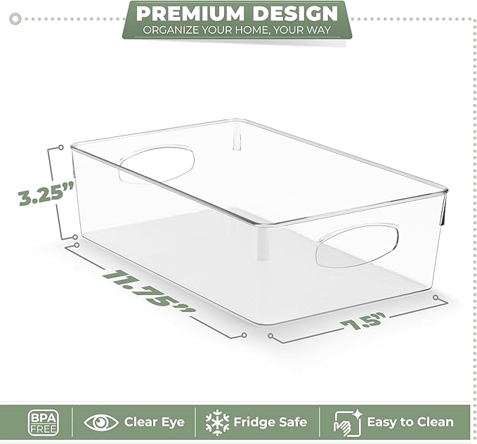Sorbus 10-Pack XL Clear Plastic Organizing Bins – Clear Bins for Organizing, Refrigerator Organizers, Fridge Organizer, Pantry Storage, Kitchen Organizer, and Pantry Organizers and Storage Bins