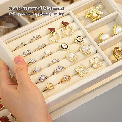 SPAKOWN Jewelry Drawer Organizer Inserts Set of 8, Small Stackable Jewelry Tray with Removable Dividers for Earrings Necklaces Rings Bracelets (Beige)
