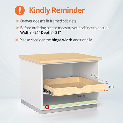 Wooden Pull Out Cabinet Organizer, Slide Out Drawer for Kitchen Organizers and Storage, Soft Close, Heavy Duty, Fully Expandable