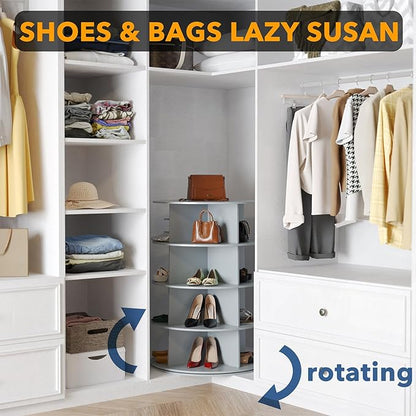 SpaceAid 4 Tier Rotating Shoe Rack Tower, Spinning Shoe Display Lazy Susan, Revolving 360 Shoe Rack Storage Round Carousel, Vertical Handbag Rotate Shoes Closet Organization (4-Tier Gray)