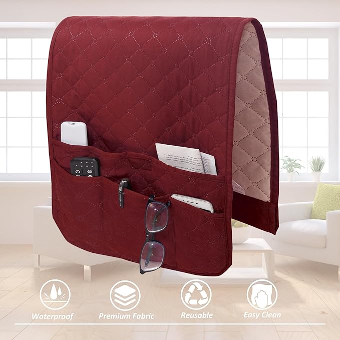 luckyjoyreal Armchair Caddy for Couch Remote Control Holder Non-slip Waterproof Sofa Armset Organizer with 4 Pockets Couch Chair Armrest Storage for TV Remote Control Phone Book 35"x13" Wine 1 Pack