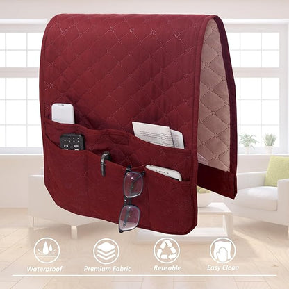 luckyjoyreal Armchair Caddy for Couch Remote Control Holder Non-slip Waterproof Sofa Armset Organizer with 4 Pockets Couch Chair Armrest Storage for TV Remote Control Phone Book 35"x13" Wine 1 Pack