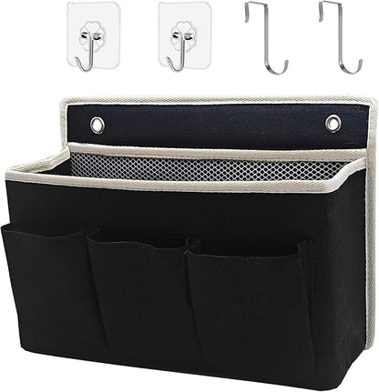 Wall Hanging Organizer Bag/Hanging Baskets with Large Mesh Compartment & 3 Pockets，Over the Door Organizer Space Saving Storage for Bedroom,RV Camper, Closet (Black-1pack)